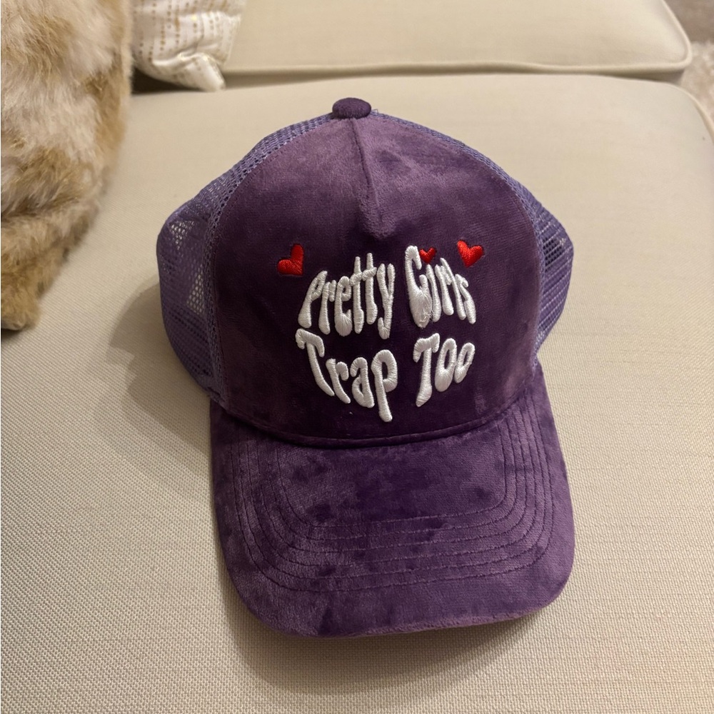 Purple Embroidered Trucker Hat with Red Accents